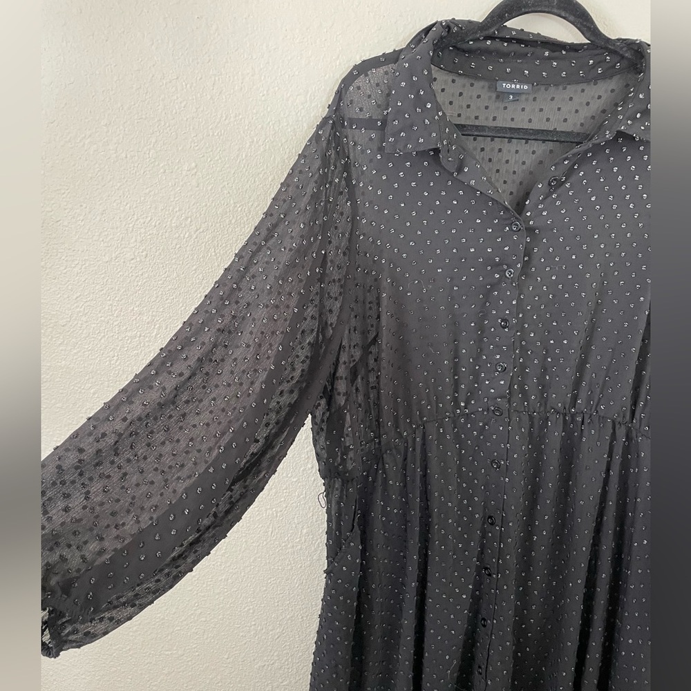 Tea Length Shirt Dress - Chiffon Lurex Black